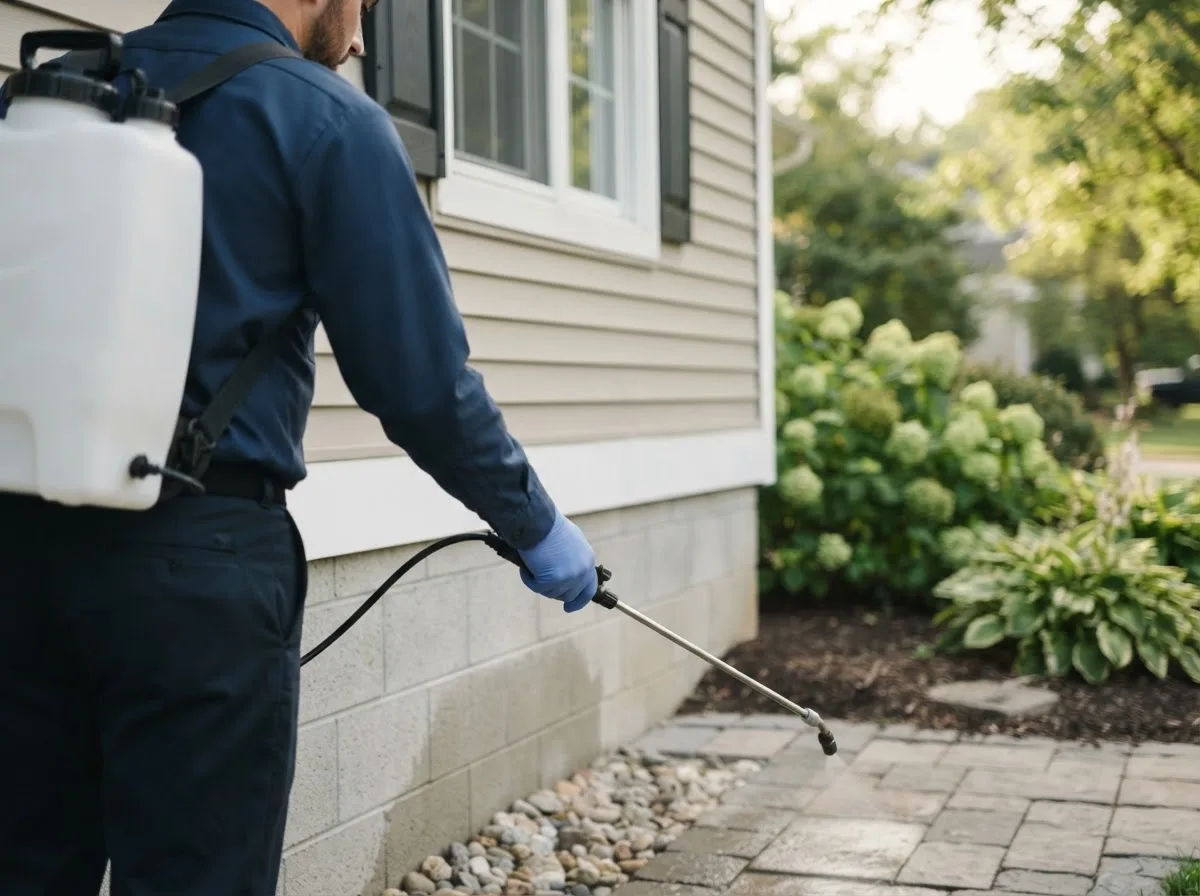 Pest control technician inspecting a home in Pipe Creek, TX